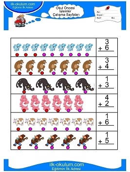 Çocuklar İçin toplam işlemi yaprak testleri 